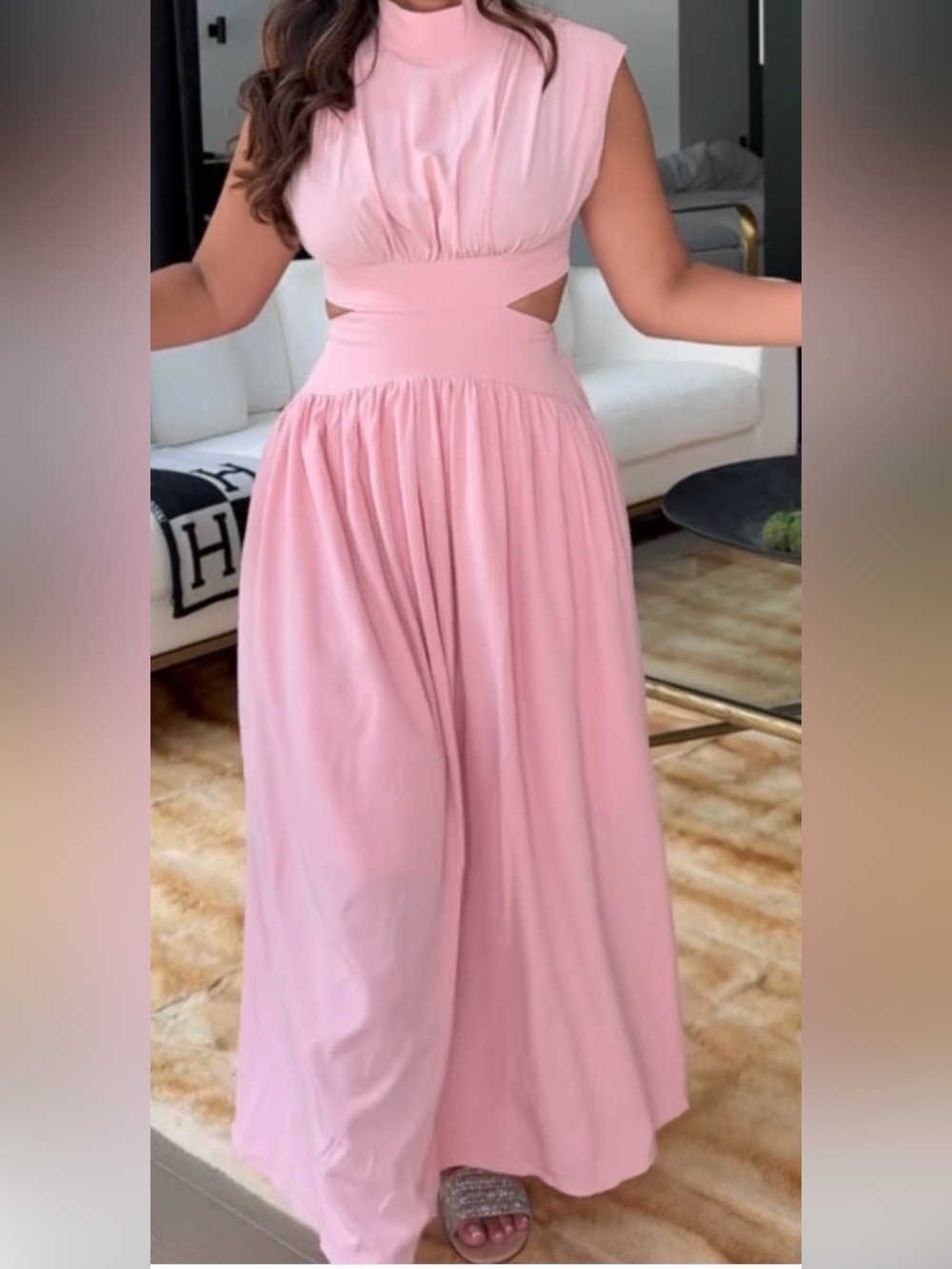 Commense Light Pink Maxi Skirt with Waist Cutouts